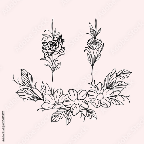 Fototapeta Naklejka Na Ścianę i Meble -  Beautiful realistic hand-drawn artistic floral vintage bouquet  composition decorative sketch