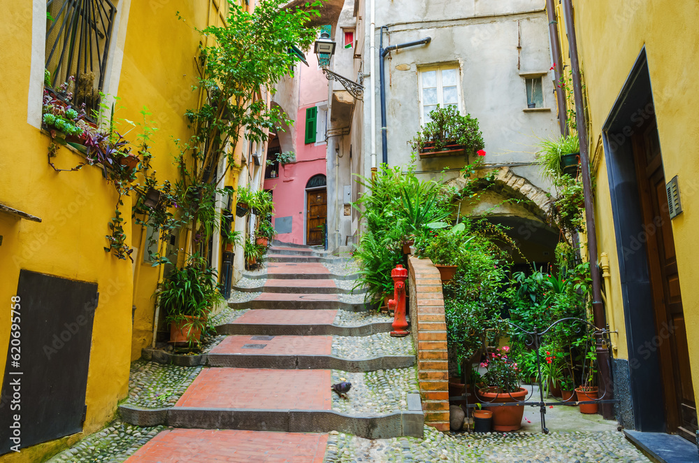 Obraz premium Traditional cozy street in city San Remo, Italy