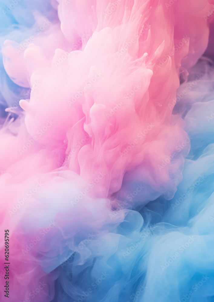 Fototapeta premium Two-tone cotton candy in pastel pink and blue in the style of abstract computer screen backgrounds. Generative AI