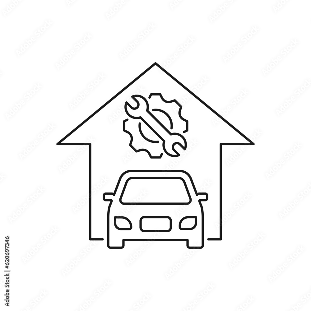 Car workshop line icon isolated on white background. Vector illustration Car workshop line icon isolated on white background. Vector illustration