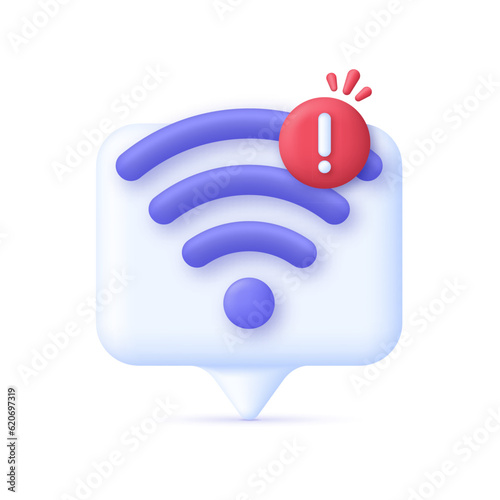 3D Wireless or Wifi illustration. Bad connection concept. Lost network Wifi. Error Internet. Broadcasting area with Wifi