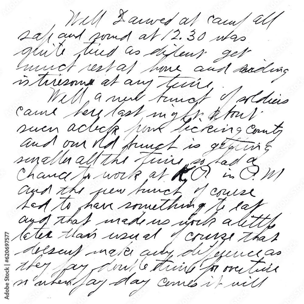 Old letter handwriting in cursive isolated on transparent background