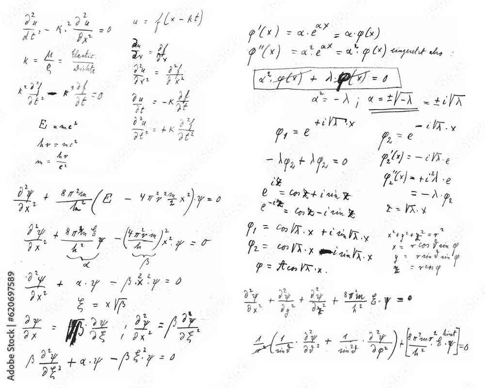 Handwritten mathematical equations isolated on transparent background