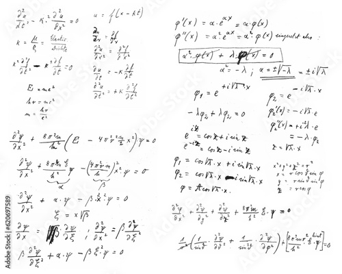Handwritten mathematical equations isolated on transparent background photo