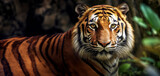Close up of Malayan Tiger with jungle background.