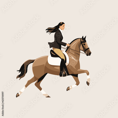 woman in suit riding horse vector flat isolated illustration
