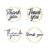 Thank you. Handwritten modern brush lettering inside a golden circle.