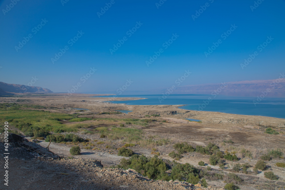 Dead Sea and mountains in Jericho, Palestine