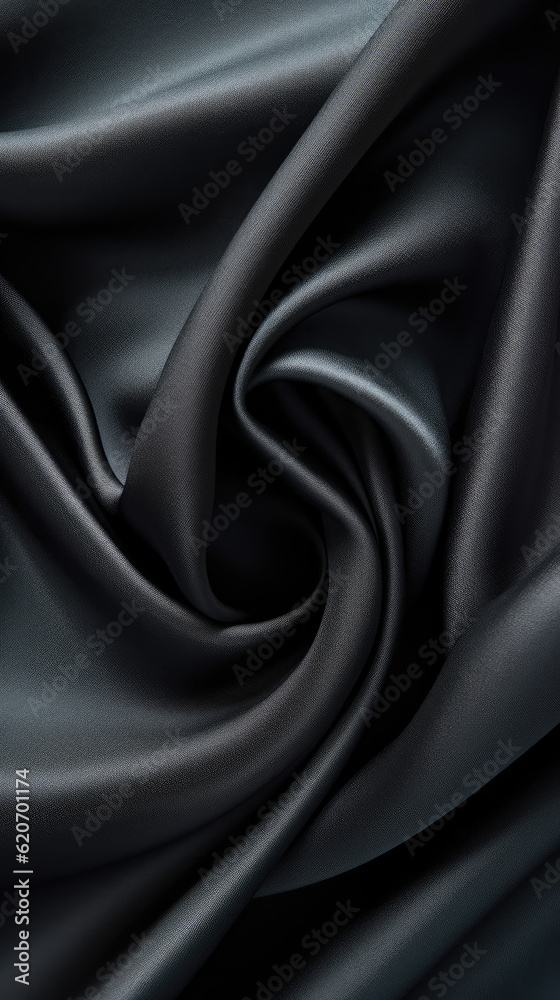Illustration of close-up view of black satin fabric texture created with Generative AI technology Illustration of close-up view of black satin fabric texture created with Generative AI technology