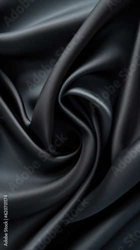 Illustration of close-up view of black satin fabric texture created with Generative AI technology