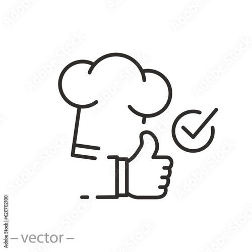 chef approved icon, recommended good food, nutritionist eat, thin line symbol - editable stroke vector illustration