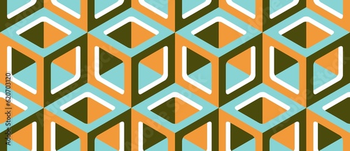 Seamless 3D pattern with optical illusions. Cubes. Op Art. Modern template for wrapping, cards, fabric, design interior, packing. Pastel colors geometric design. Background. Wallpapers. 3D Tile