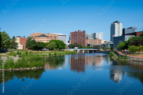 Zumbro River Flows through Downtown Rochester, Minnesota