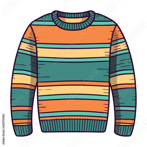 Knitted cardigan sweater, striped pattern, warm wool