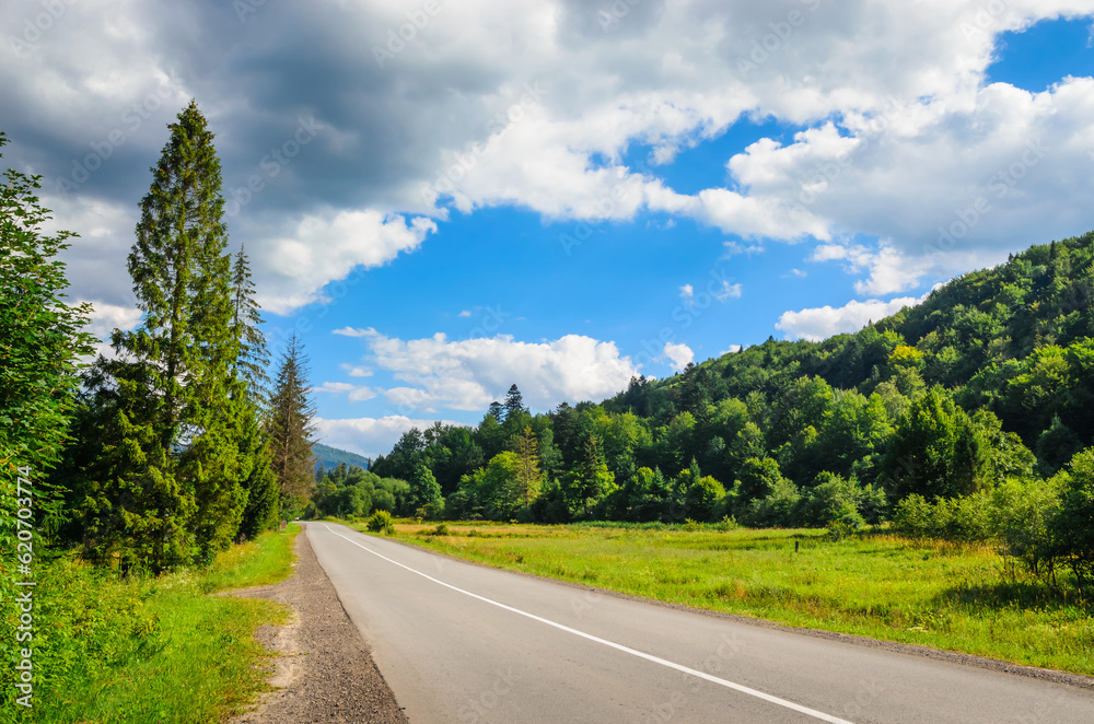 Fototapeta premium Panoramic mountain road view. Summer in the mountains