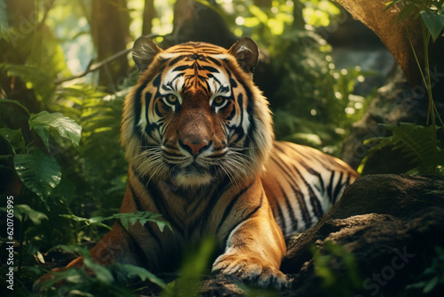 tiger in jungle. Generative AI.
