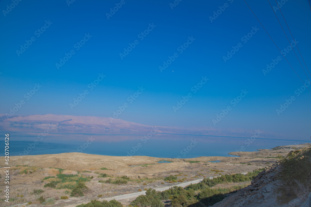 Dead Sea and mountains in Jericho, Palestine