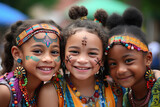 A group of happy children in colorful, vibrant clothes. AI generated image