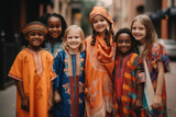 An ethnically diverse group of happy children. AI generated image