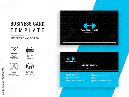 Gym and Fitness Business Card Design Template. Professional Sports Trainer vector Card