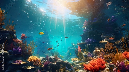Underwater Diving Tropical Scene With Sea Life