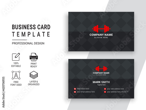 Gym and Fitness Business Card Design Template. Professional Sports Trainer vector Card