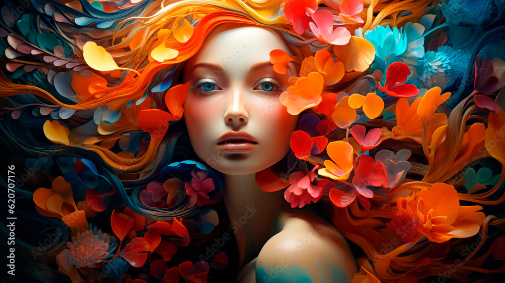Beautiful fantasy woman looking to the camera created with Generative AI technology Beautiful fantasy woman looking to the camera created with Generative AI technology