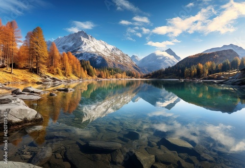 Panoramic view of Lake Sils Silsersee in autumn © Jodie