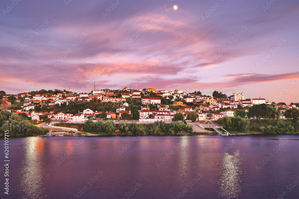 Fototapeta premium Panoramic view of the portuguese village of Arripiado in the margins of the Tagus river. Village in the region of Chamusca - Portugal