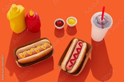 Hot Dogs With Mustard And Ketchup photo