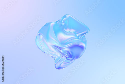 3D Abstract Iridescent liquid shape with waving smooth ripples. photo