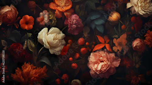 Beautiful multicolored flowers on a dark background © Jill
