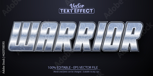 Warrior text, shiny silver style editable text effect