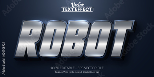 Robot text, shiny silver color style editable text effect