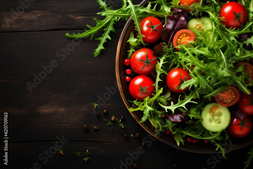 background food bowl vegetable dark healthy vegetarian green fresh salad diet. Generative AI.
