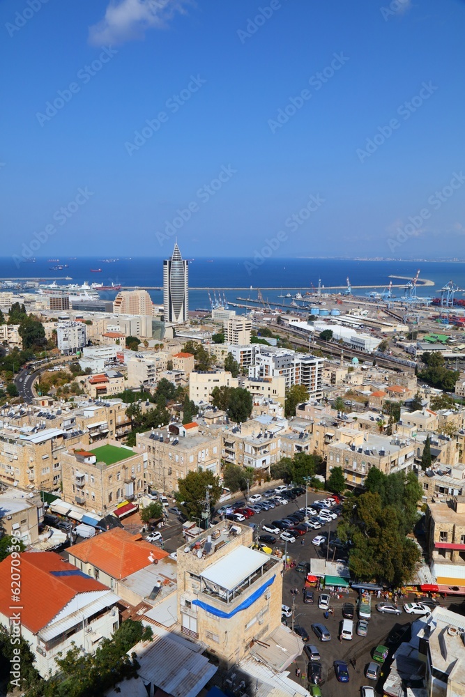 Haifa city, Israel. Cityscape of Haifa with downtown Lower City.