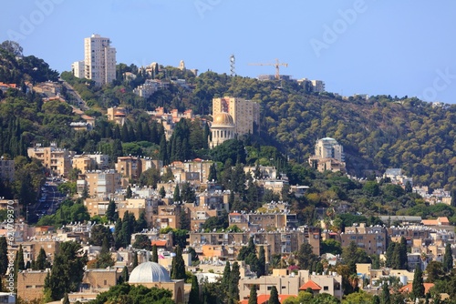 Haifa city Carmel mountain in Israel. Cityscape of Hadar HaCarmel district of Haifa. photo