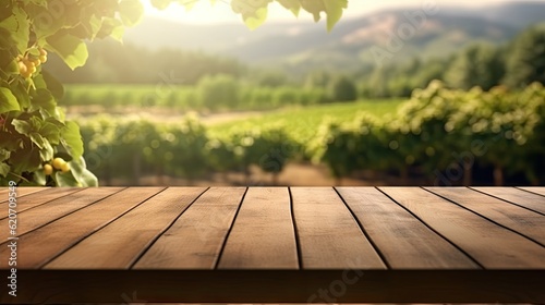 empty wooden table for product on the vineyard background
