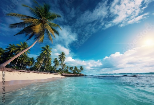 Beautiful beach with palm tree on a tropical island
