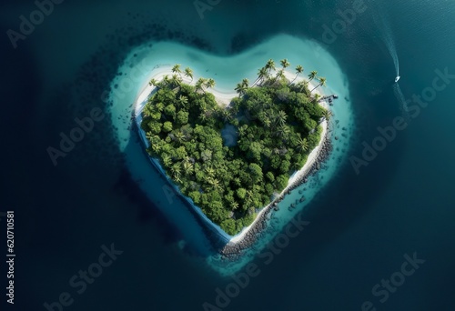 Tropical Island in the Shape of a Love Heart © Yzid ART