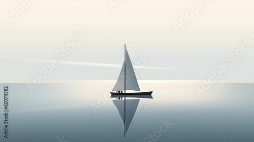 Minimalistic Boat in Tranquil Sea AI Generated