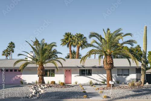 Elevated view of classic palm springs modernist home