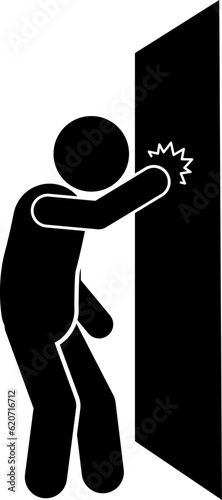 illustration of a stick figure knocking on the door or breaking the door