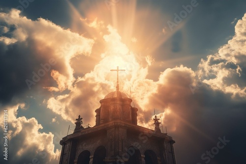 Fotografie, Tablou Divine light shines on clouds for judgment day