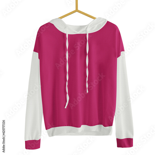 Make your design work more fast with this Front View Simple Female Hoodie Mockup In Mystic Magenta Color With Hanger..