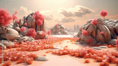 Photographie fantasy landscape, vibrant and surreal desert with unique rock formations and ex