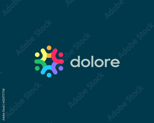 Colorful people logo. Abstract flower. Holiday feast symbol. Community coworking sign. Family team icon. Vector illustration.