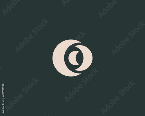 Creative round logo from crescents. Abstract eye shutter icon. Camera lens observation sign. Vector illustration.