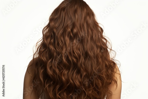 Long brown curly hair on, isolated on white,Generative AI 