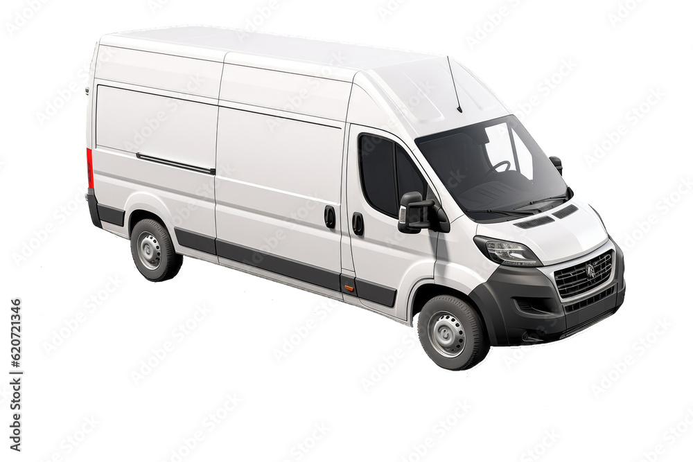 Van vector mock-up. Isolated template of box truck on transparent background. Vehicle branding mockup.